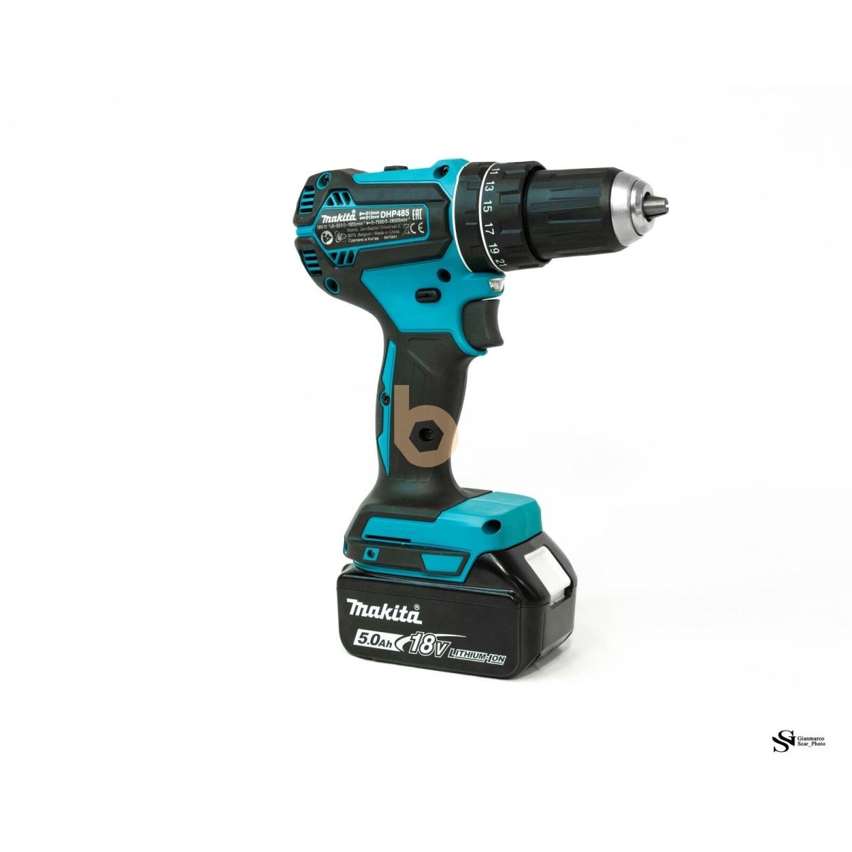 MAKITA DHP485RTJ TRAPANO A PERCUSSIONE 18V BRUSHLESS KIT 2 BATTERIE 5Ah BL1850 CON CARICATORE E VALIGIA MAKPAC