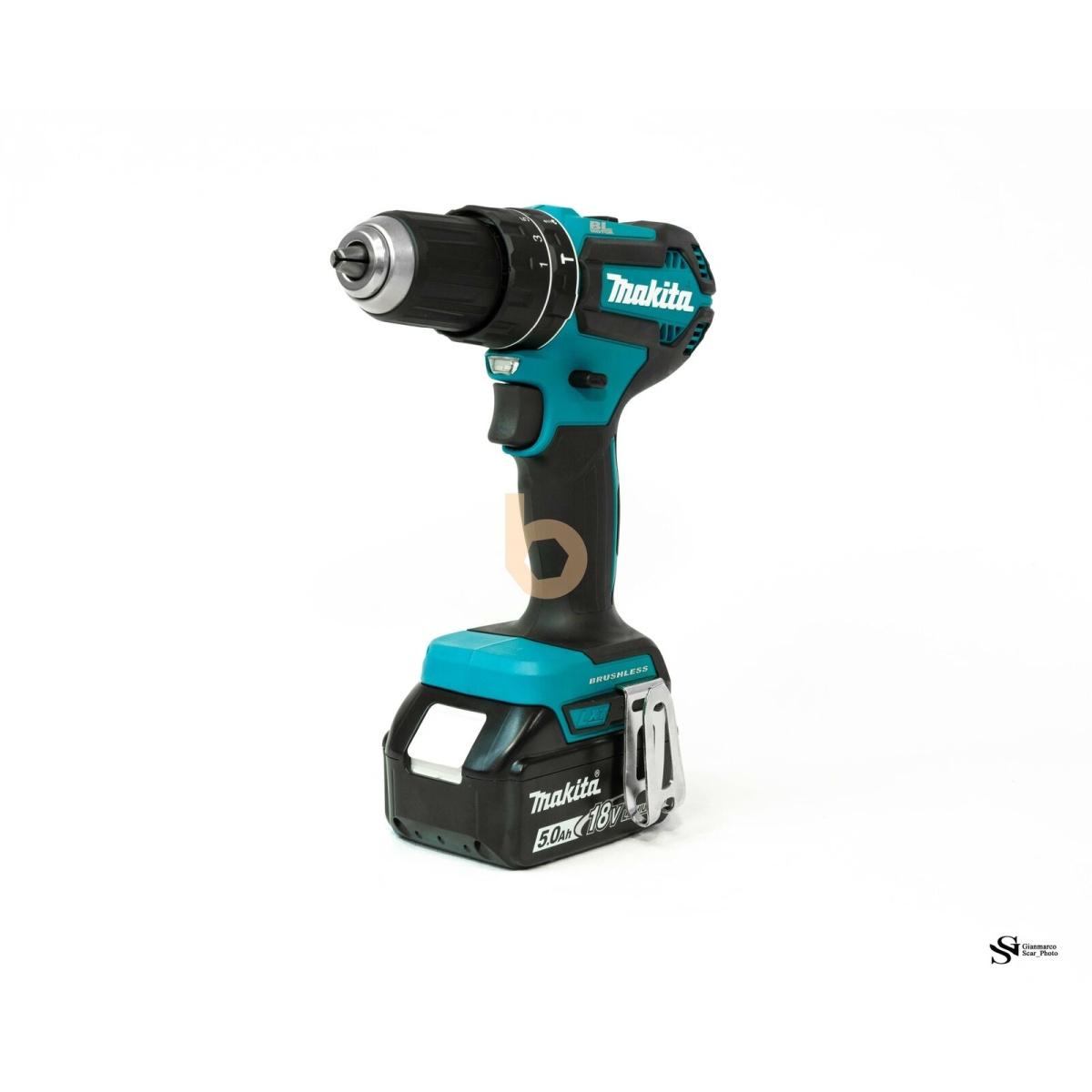 MAKITA DHP485RTJ TRAPANO A PERCUSSIONE 18V BRUSHLESS KIT 2 BATTERIE 5Ah BL1850 CON CARICATORE E VALIGIA MAKPAC