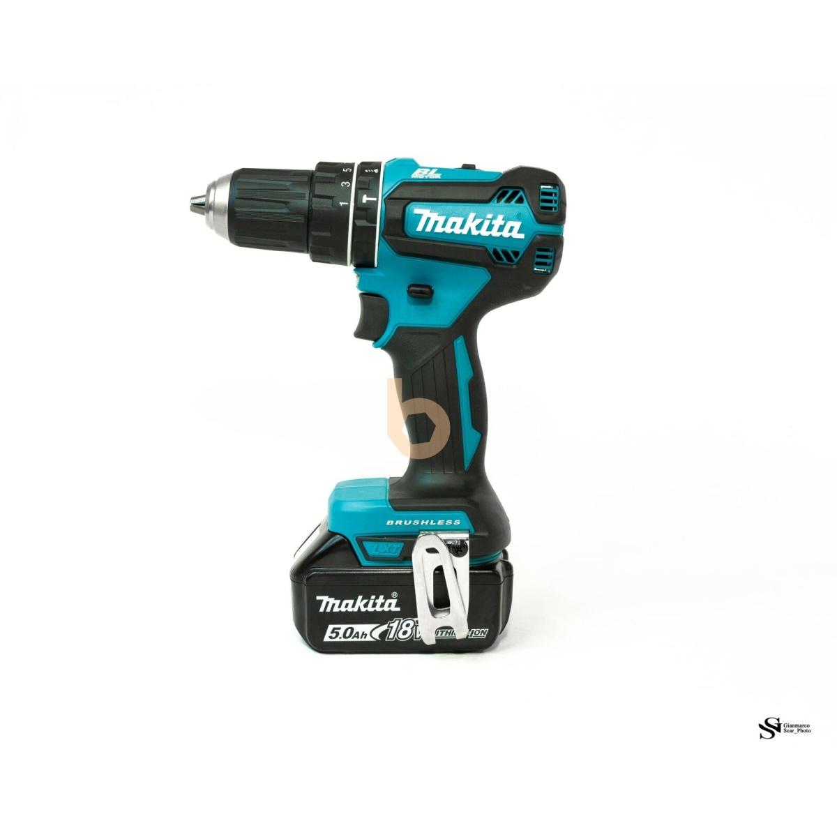 MAKITA DHP485RTJ TRAPANO A PERCUSSIONE 18V BRUSHLESS KIT 2 BATTERIE 5Ah BL1850 CON CARICATORE E VALIGIA MAKPAC