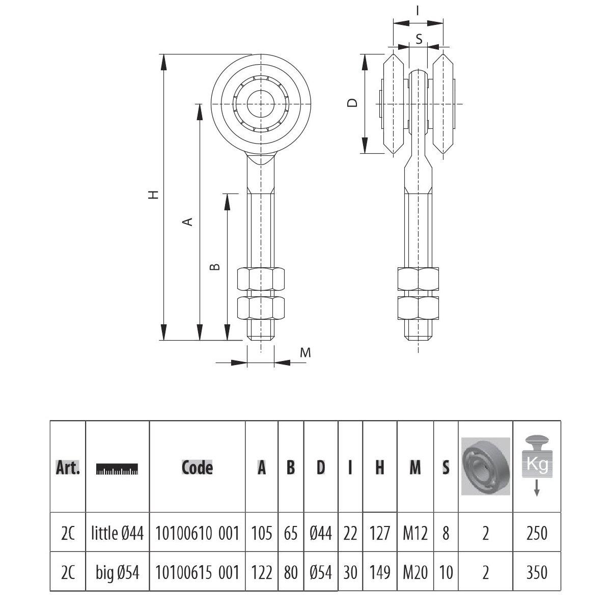 Carrello 2 ruote medio ø 44 zincato 2c