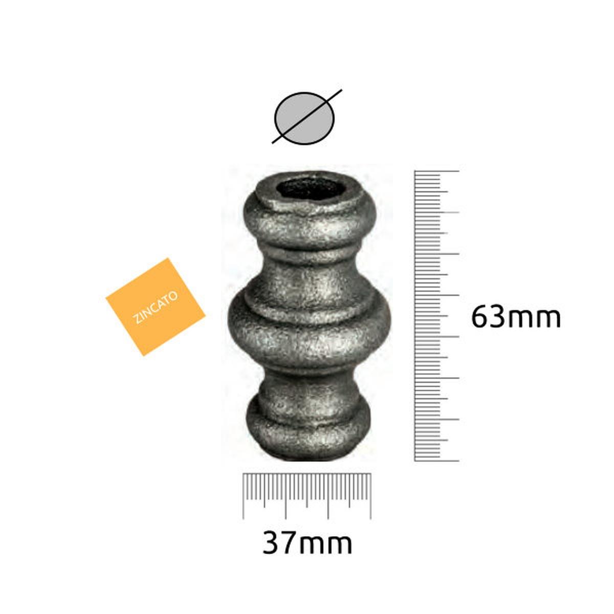 EUROFER ORNAMENTO DOPPIO Ø 12,5 H.63x L.37 ZINCATO A FREDDO 13.138.E.ZF