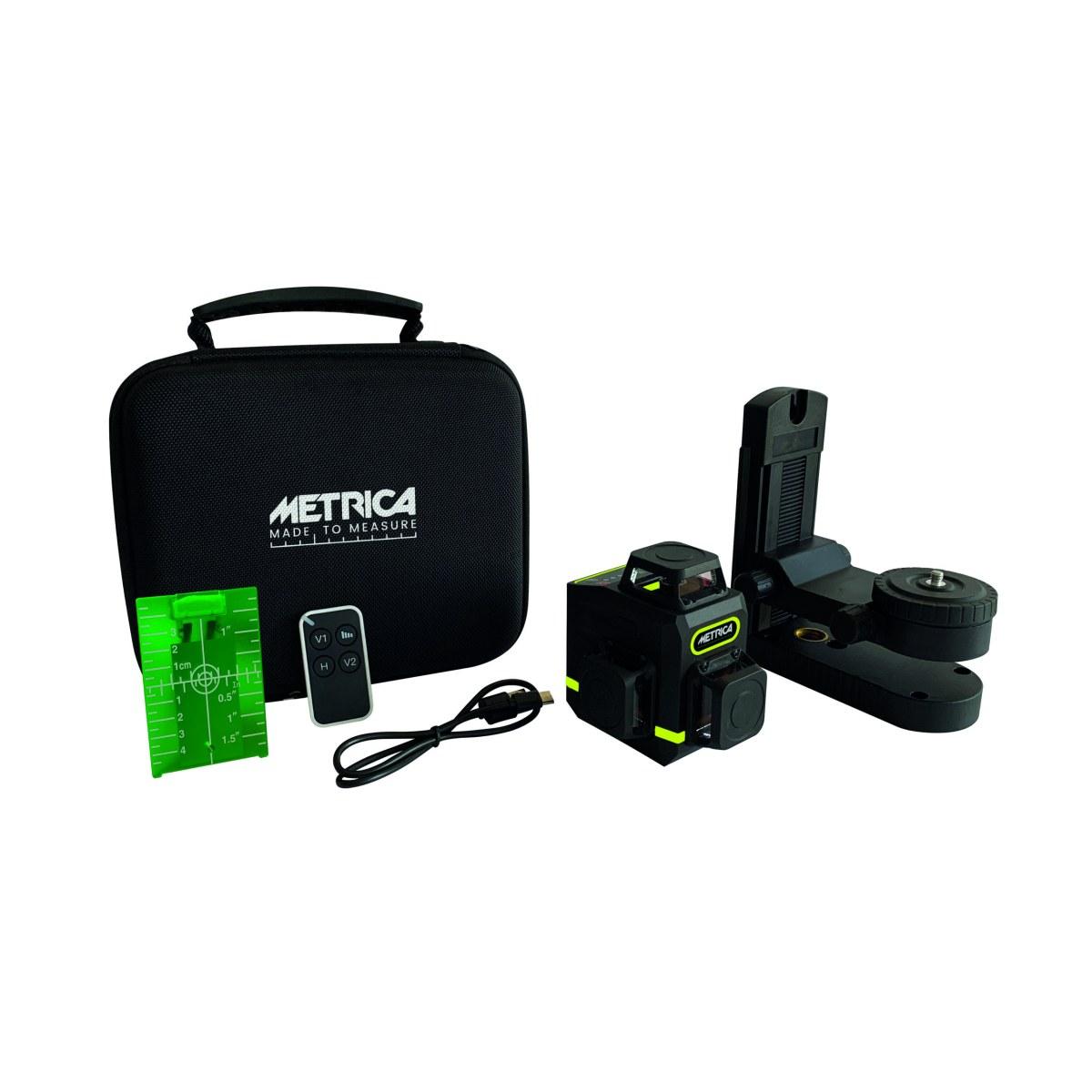 Metrica livella laser 3d green mini 360° orizzontale verticale 3 linee luce verde con batteria litio e cavo ricarica
