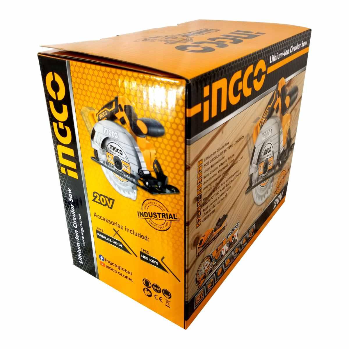 INGCO SEGA CIRCOLARE A BATTERIA 20V ø 165mm SOLO CORPO MACCHINA