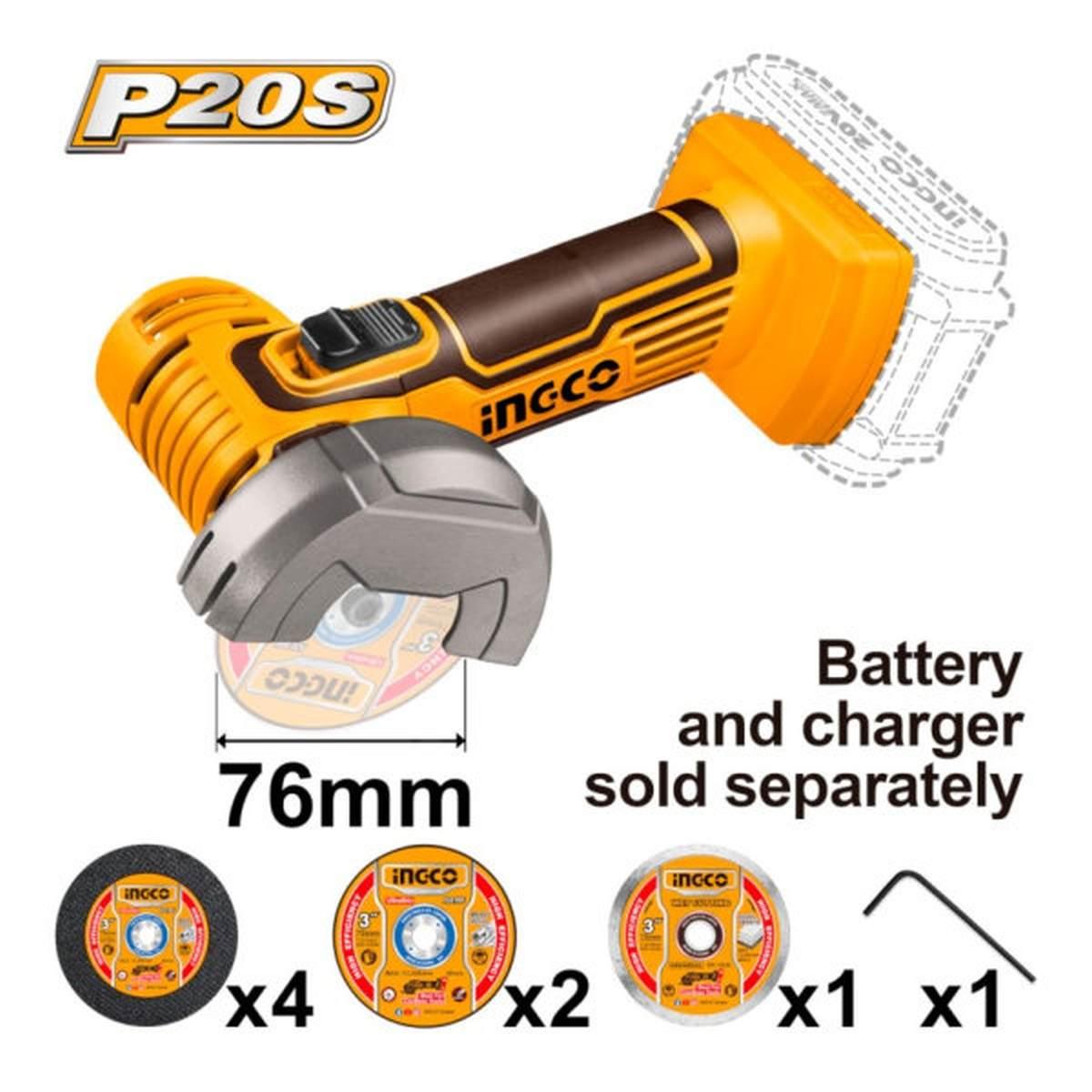 Ingco mini smerigliatrice a batteria 18v cagli76011 solo corpo