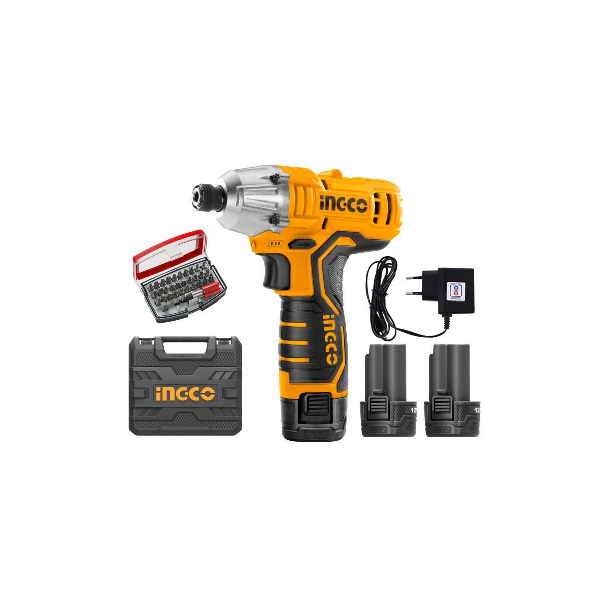 Ingco trapano avvitatore ad impulsi 12v con 2 batterie e caricatore in valigia cirli1201