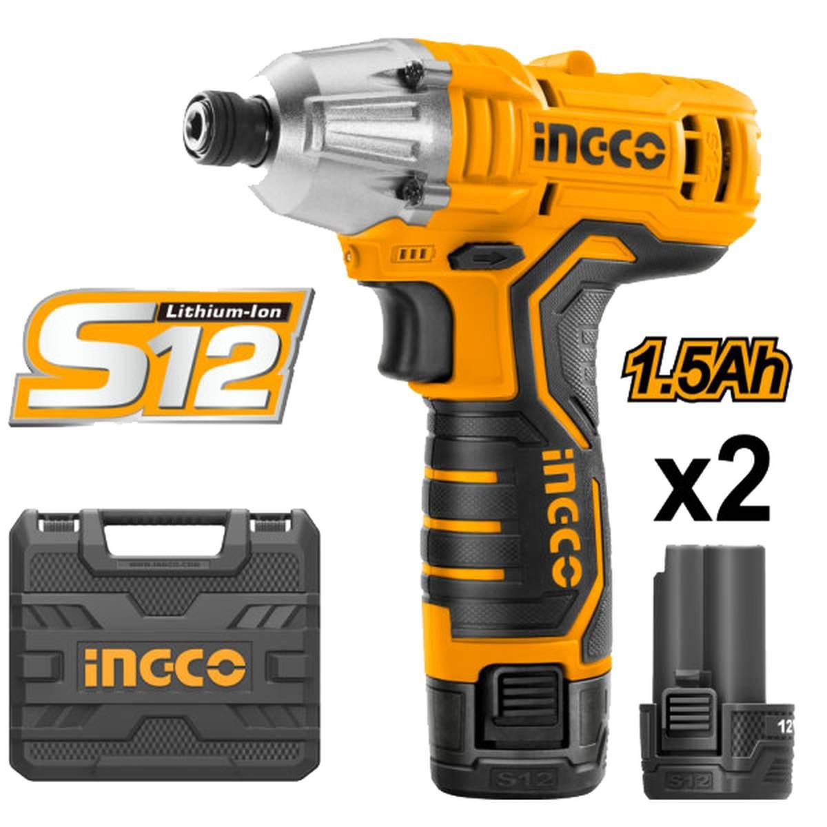 Ingco trapano avvitatore ad impulsi 12v con 2 batterie e caricatore in valigia cirli1201