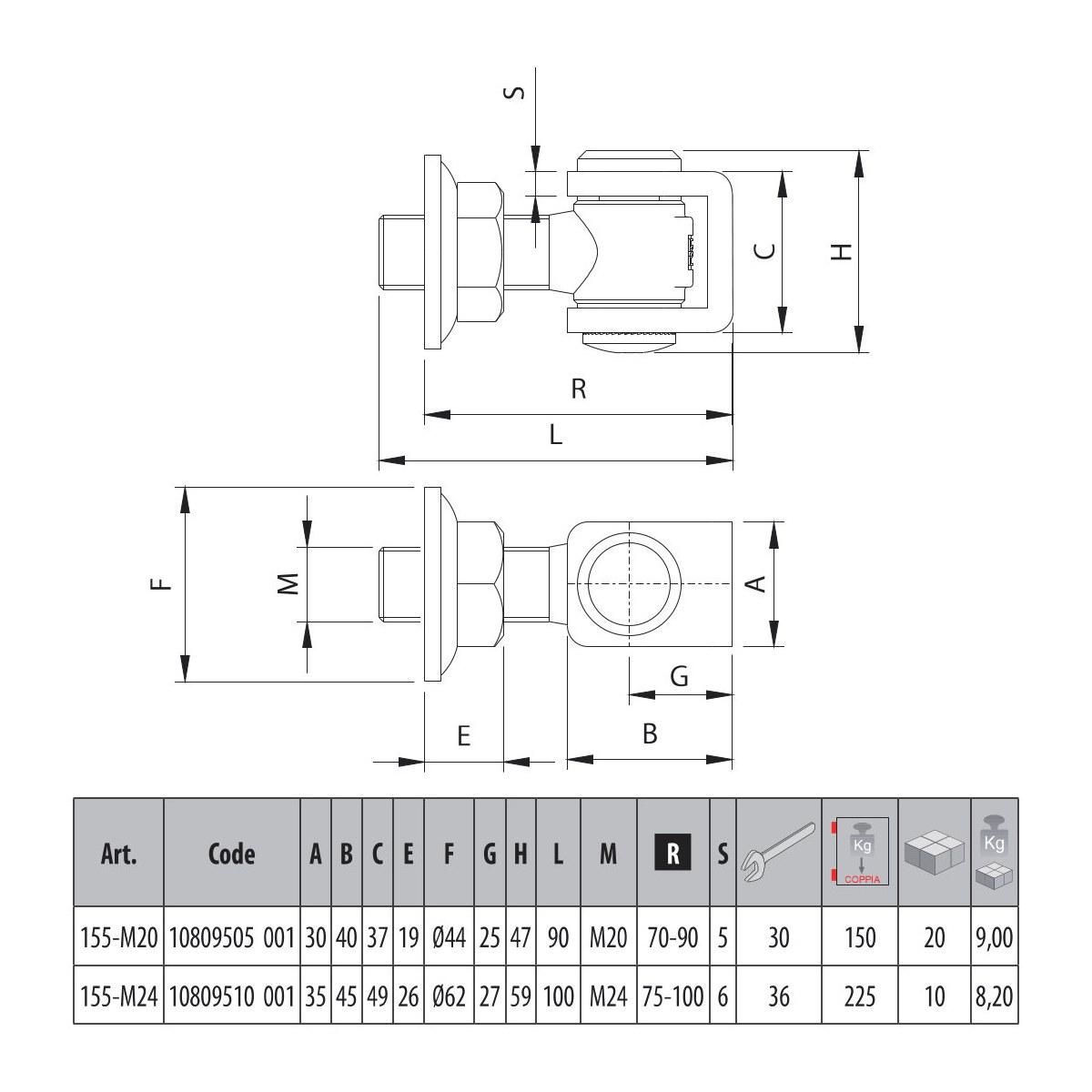 CARDINE REGOLABILE FILETTATO PER CANCELLI A BATTENTE art. 155
