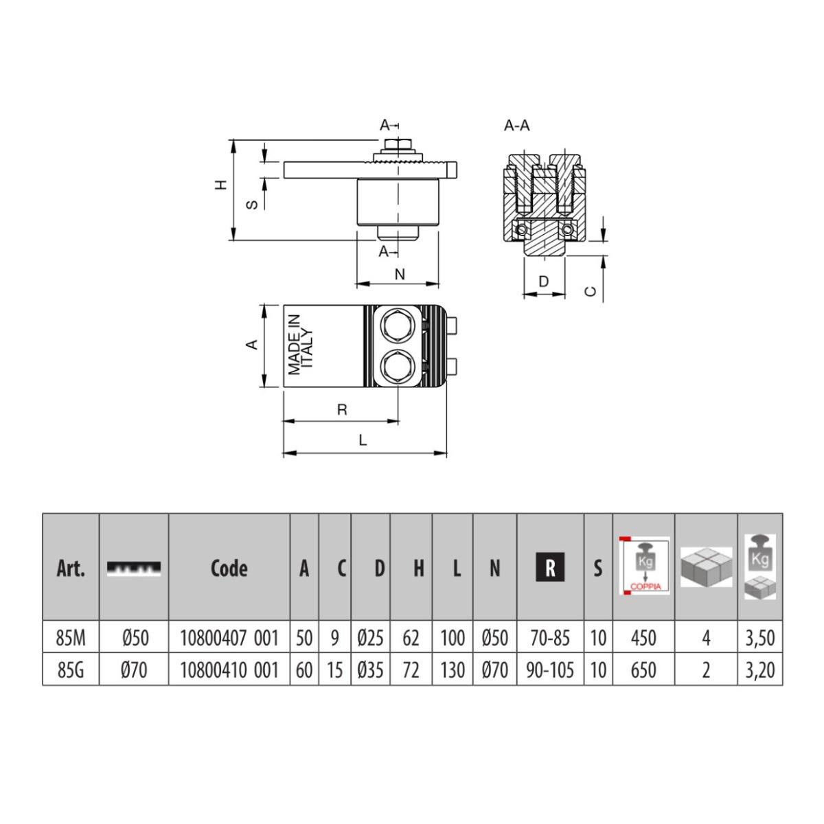 CARDINE SUPERIORE CON CUSCINETTO PER CANCELLI ANTA art. 85
