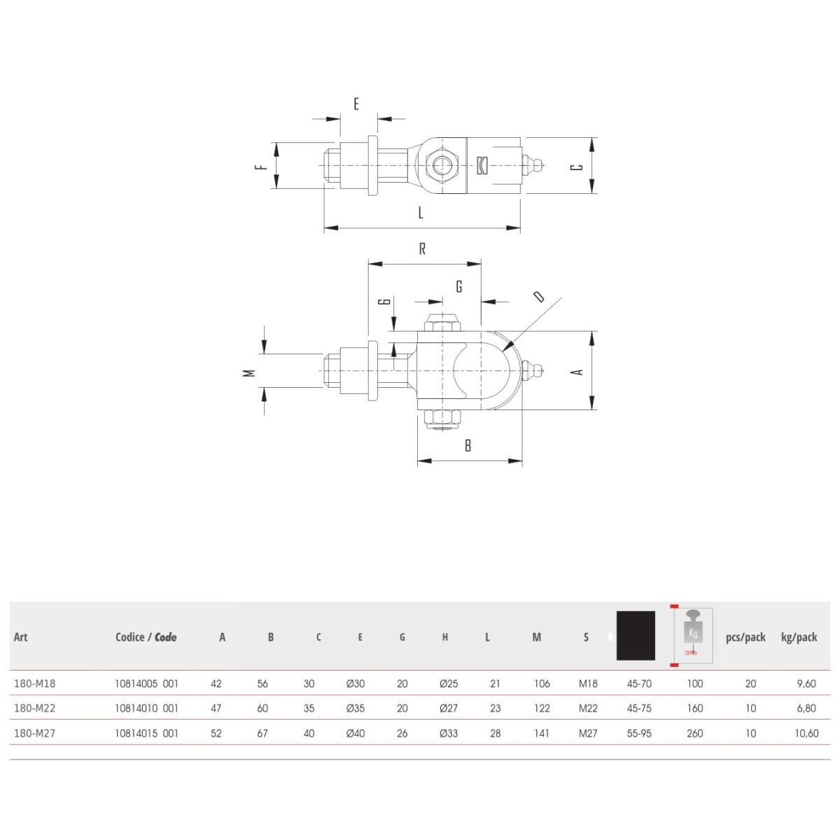 CARDINE A FASCETTA M18 CON BARILOTTO QUADRO 30mm - 35mm e PIASTRA