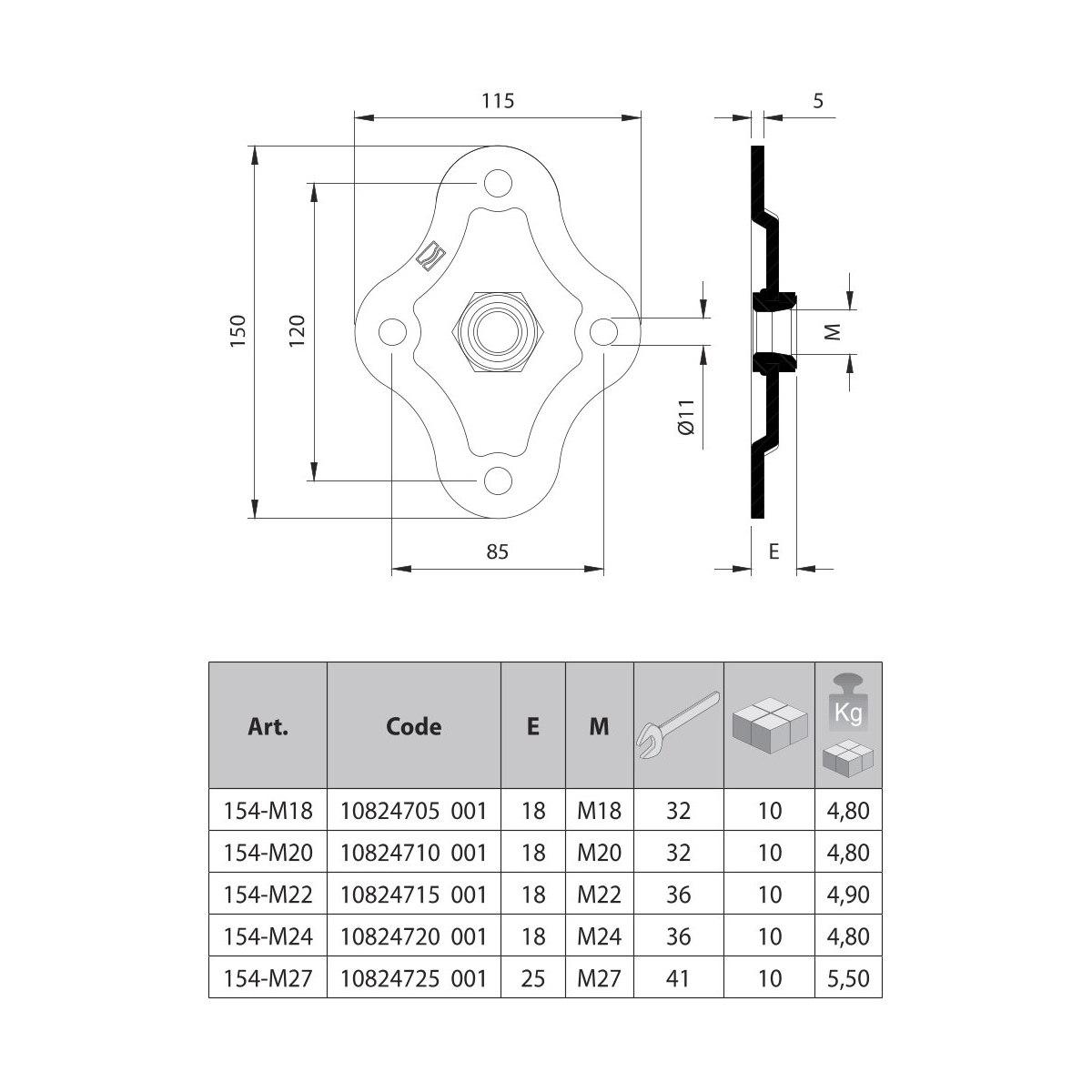 CARDINE A FASCETTA M18 CON BARILOTTO QUADRO 30mm - 35mm e PIASTRA