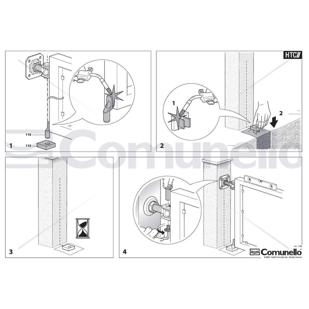 PIASTRA E PERNO INFERIORI PER CANCELLI A BATTENTE art. 115 + 110 ø20mm