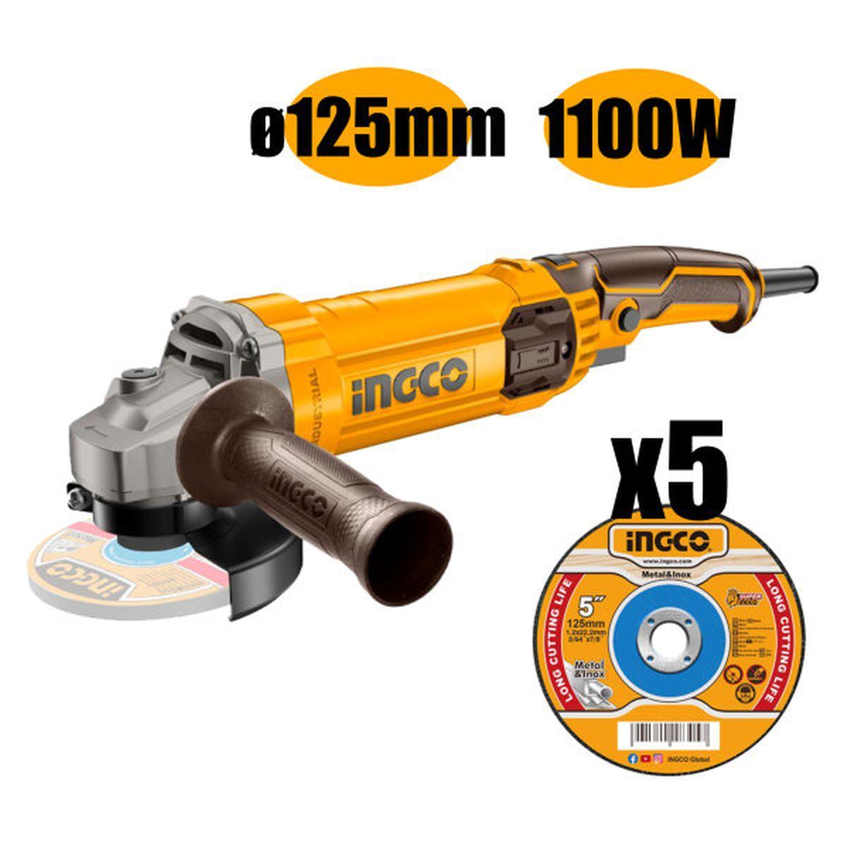 INGCO SMERIGLIATRICE ANGOLARE ø 125mm ELETTRICA 1100W AG1100385E