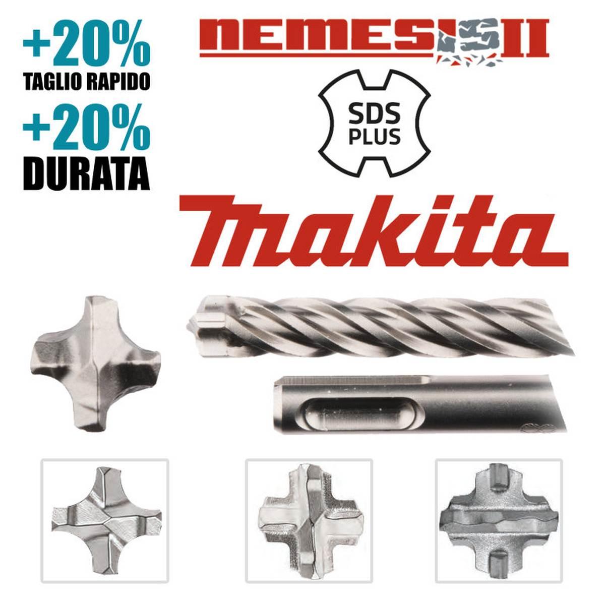 PUNTA PER CEMENTO MURO e CALCESTRUZZO MAKITA SDS-PLUS NEMESIS 2