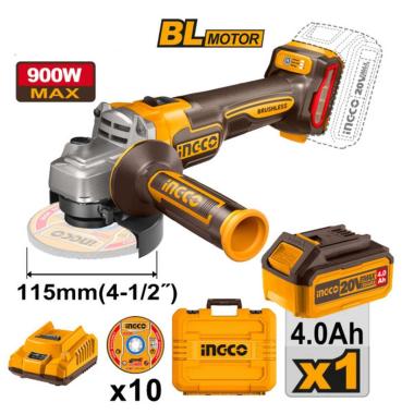 INGCO SMERIGLIATRICE A BATTERIA 20V CAGLI21154 IN VALIGIA CON 1 BATTERIA 4Ah E CARICATORE