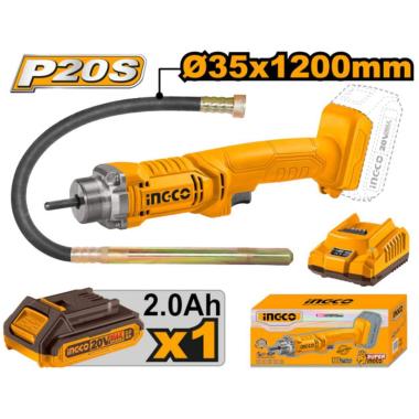 INGCO VIBRATORE PER CALCESTRUZZO A BATTERIA 20V COMPLETO DI CARICATORE E BATTERIA 2Ah