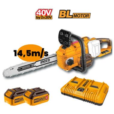 INGCO ELETTROSEGA A BATTERIA 40V (20+20) BARRA 40cm CON 2 BATTERIE DA 4Ah E CARICATORE DOPPIO CGSLI401682