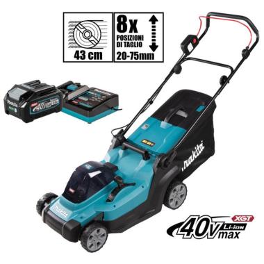 MAKITA RASAERBA A BATTERIA 40V LM004GM103 430mm 8 PISIZIONI TAGLIO 20-75mm CON 1 BATTERIA 4Ah E CARICATORE