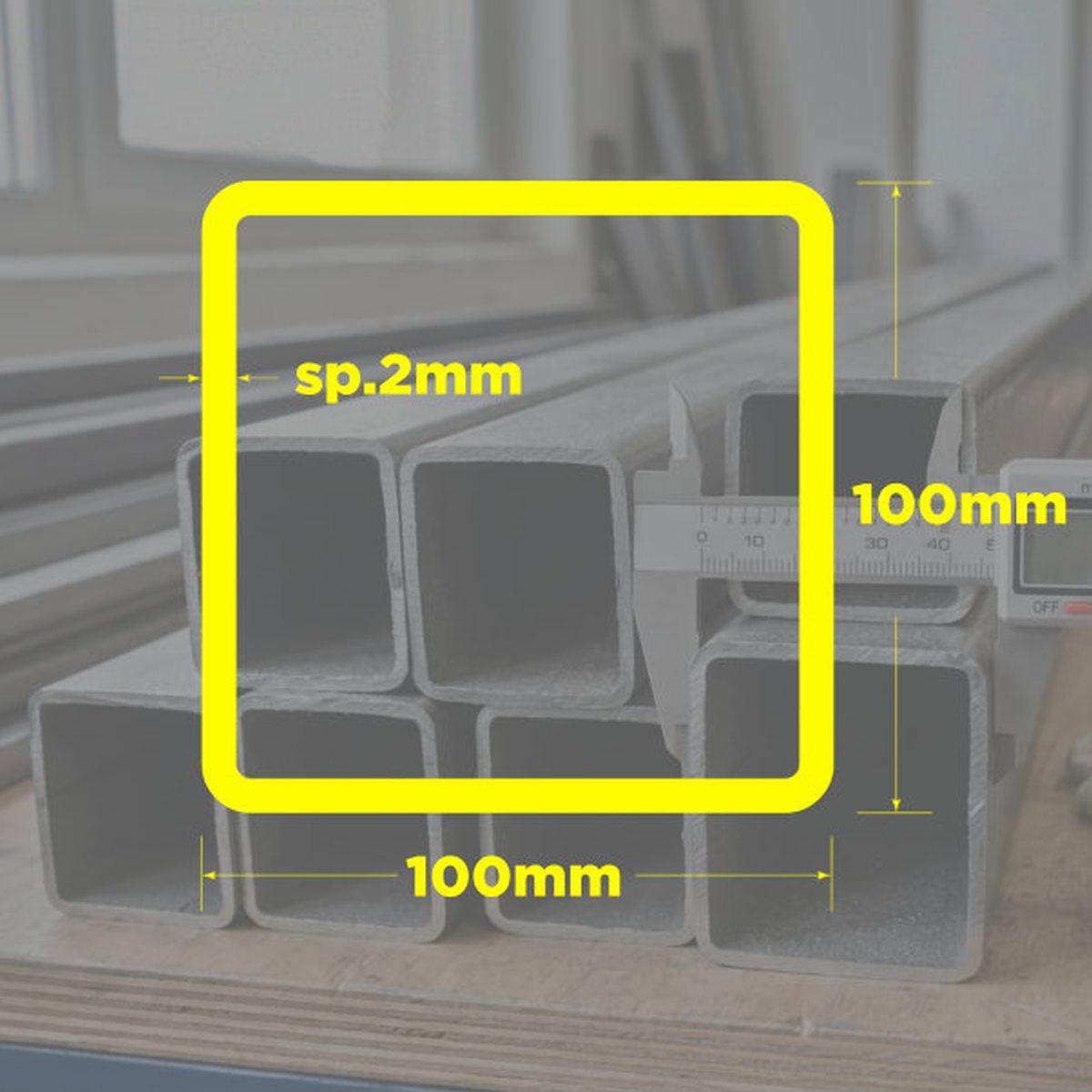 TUBOLARE QUADRO ZINCATO 100x100x2mm BARRA 1mt