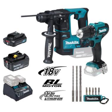 MAKITA COMBO DHR171ZJ + DF333DZJ TASSELLATORE + TRAPANO AVVITATORE PER CARTONGESSO IN VALIGIA CON 1 BATTERIA 18V 3Ah + 1 BATTERIA 12V 2Ah + CARICATORE TRIPLO