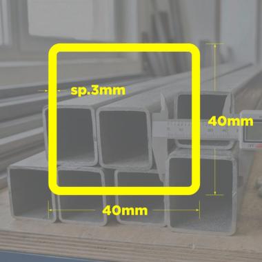 TUBOLARE QUADRO ZINCATO 40x40x3mm BARRA 2mt