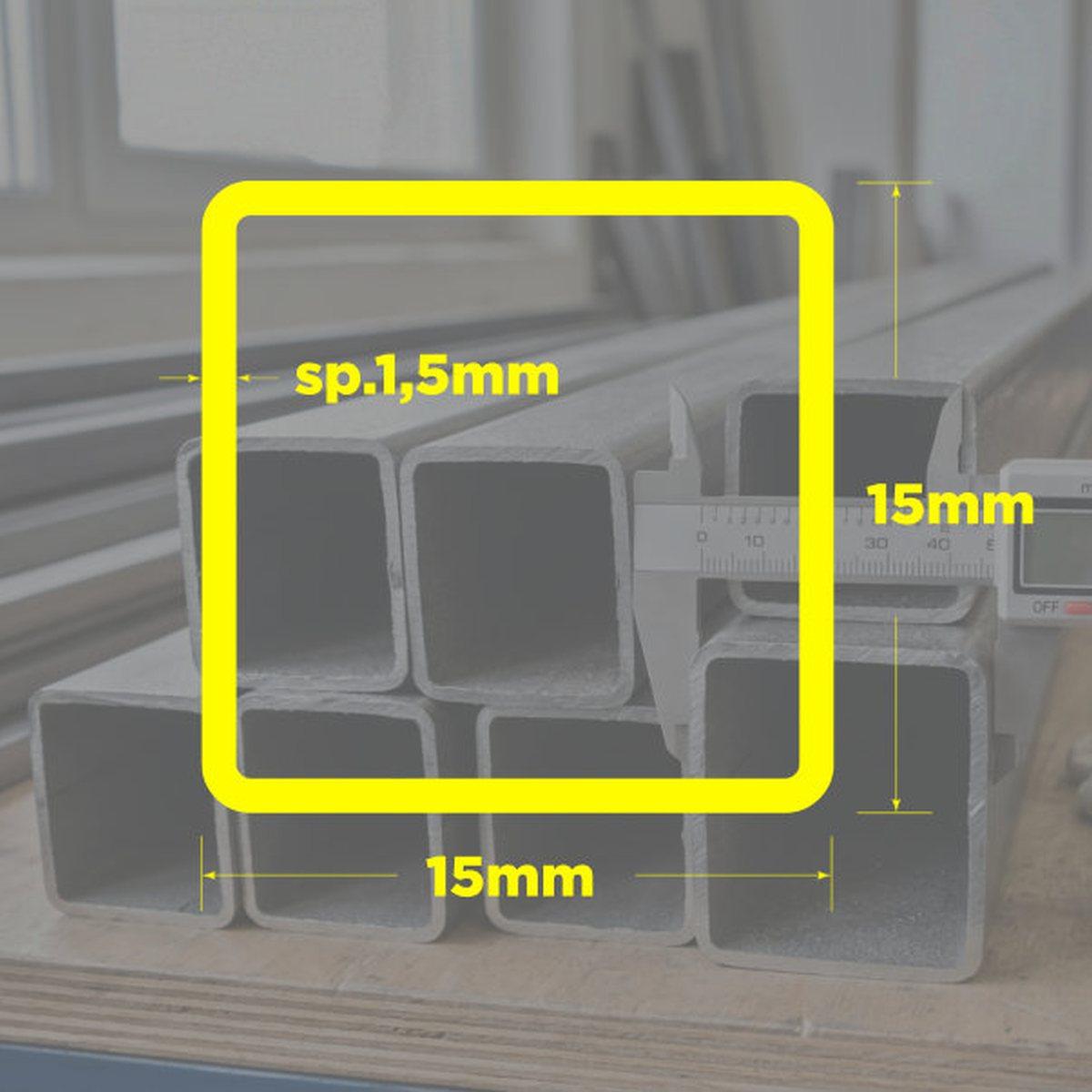 TUBOLARE QUADRO NERO 15x15x1,5mm BARRA 2mt