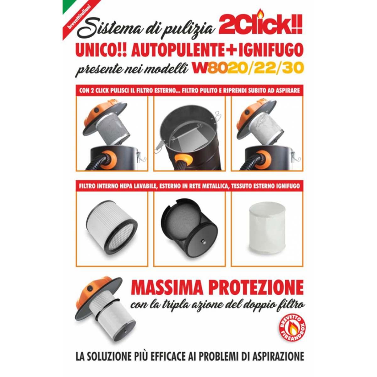 Fire and box aspiracenere ignifugo 2click 1000w 20lt doppio click w8020