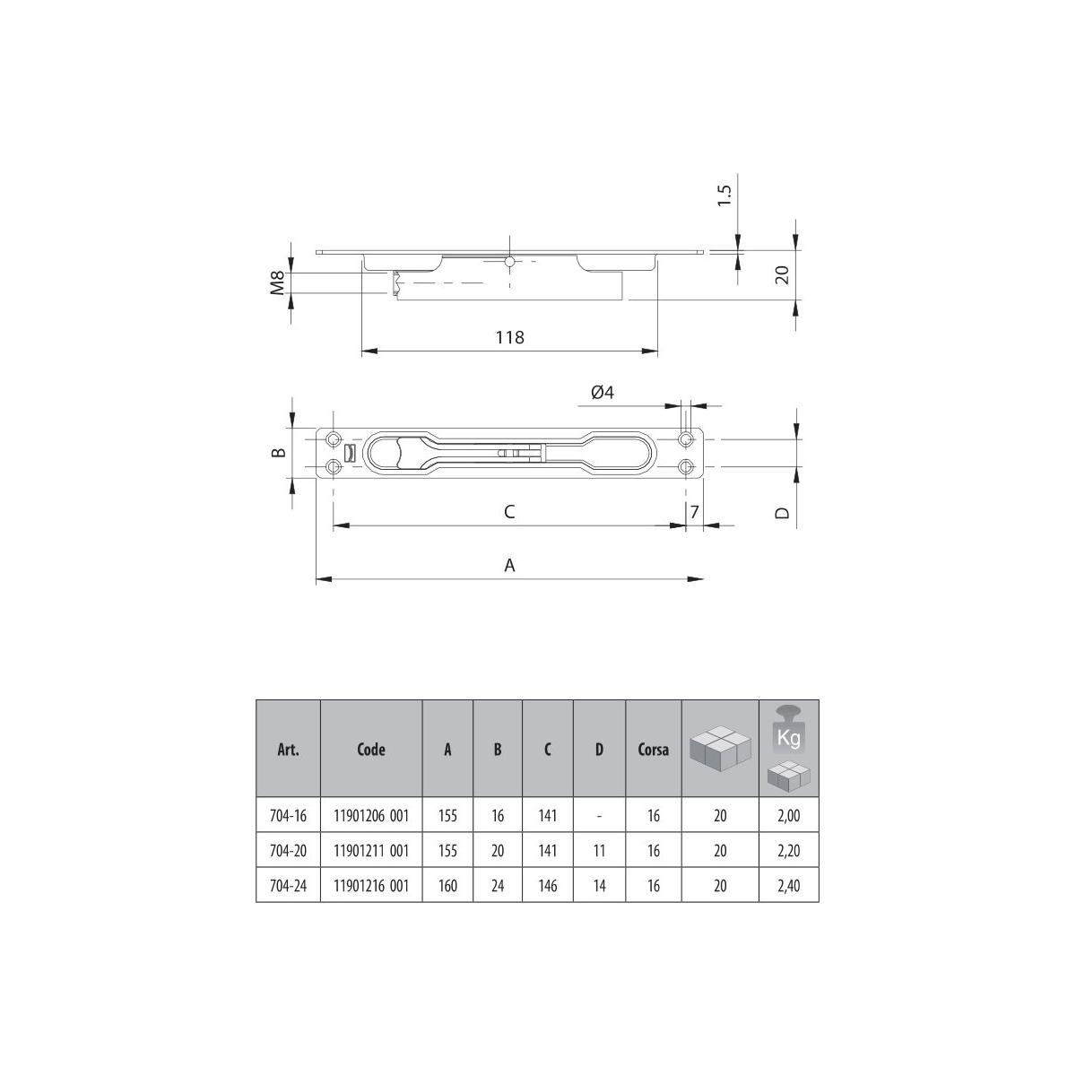 PALETTO INCASSO ZINCATO mm 24  ART. 704